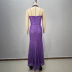 Sexy Women's Backless Off-the-Shoulder Sequined Casual Pleated Long Fitted Party Dress eprolo