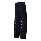 Trendy Multi-Button Design Wide-Leg Jeans for Men and Women, Loose and Comfortable Floor-Length Trousers eprolo