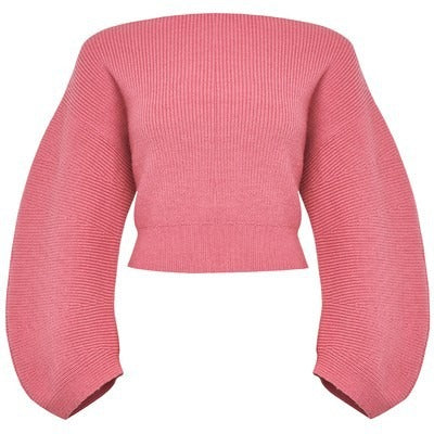 Spring Women Knitted Pullover Sweater Streetwear Boat Neck Long Sleeve Cropped Tops Fashion Red And White eprolo
