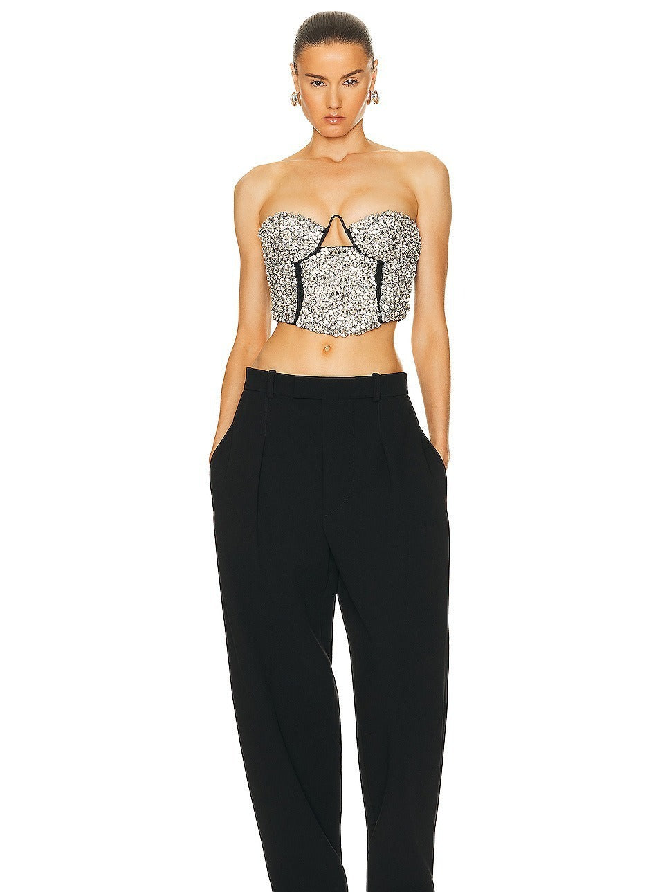 Heavy industry diamond-encrusted pure lust style tube top for autumn and winter with slimming sleeveless hot girl short top eprolo
