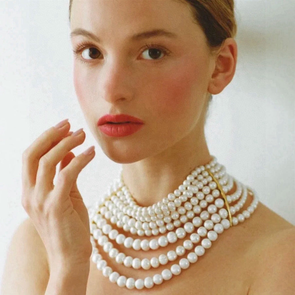 Vintage handmade multi-layer glass pearl choker exaggerated necklace eprolo