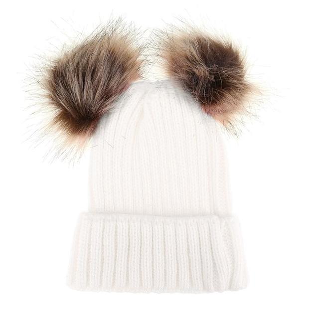 Parent-child Caps Cute Infant Baby Pompon Winter Hat Double Fur Ball Hat Mother Kids Warm Knitted Hat Newborn Beanie Cap eprolo