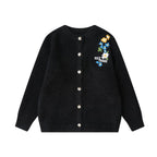 Loose Knit Cardigan with Floral Embroidery for Men and Women eprolo