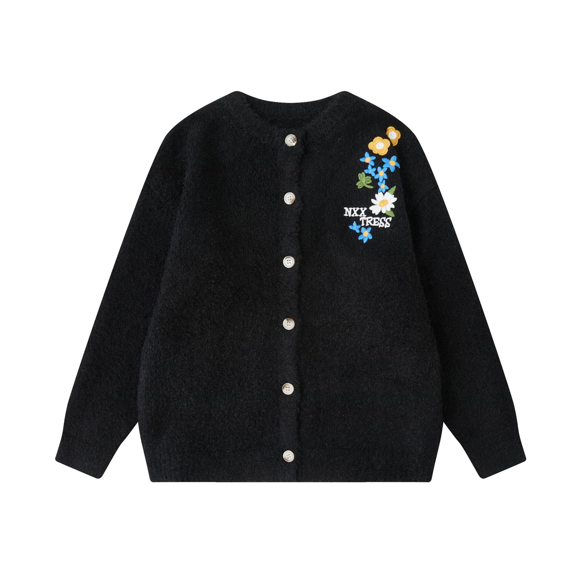 Loose Knit Cardigan with Floral Embroidery for Men and Women eprolo