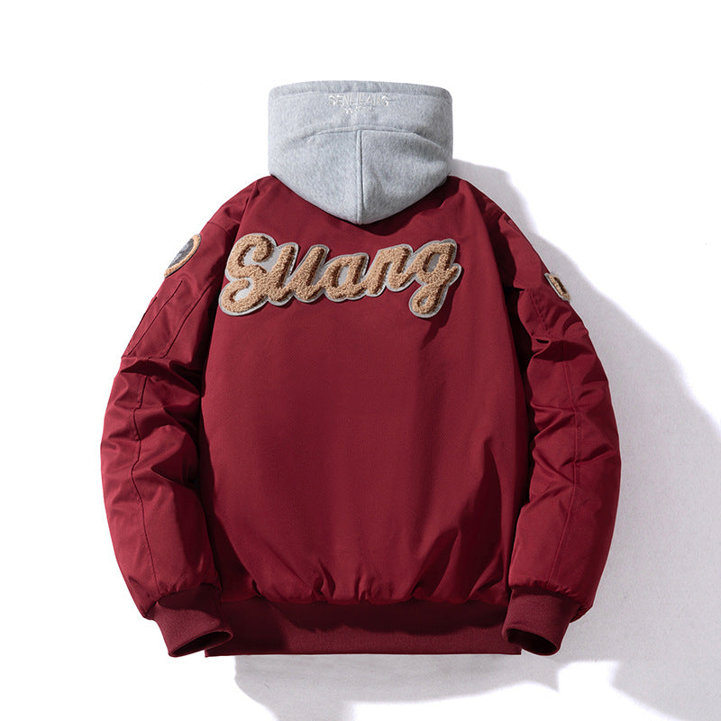Street Trend Baseball Jacket Women Towel Fleece Embroidery Padded Hooded Thick Flight Jacket Men eprolo