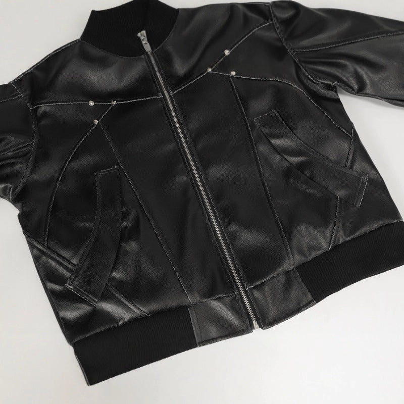 Style Deconstructed Patchwork Cracked PU Leather Notch Lapel Jacket Men Street Vintage Casual Cool Autumn Outerwear eprolo