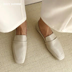 Full leather square toe deep mouth single shoe cowhide British retro simple flat shoes loafers soft heels two pairs of shoes eprolo