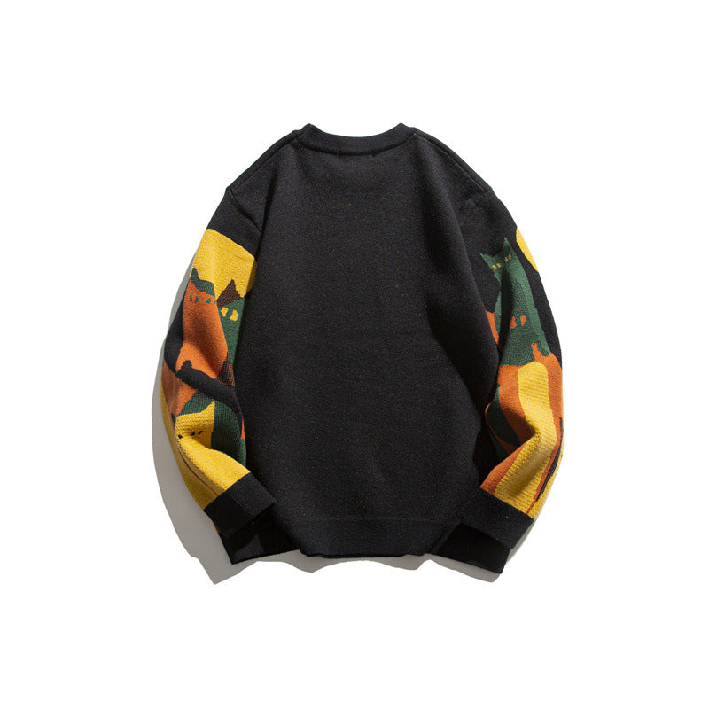 Jacquard round neck sweater loose knit sweater for men eprolo