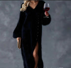 V-neck loose button slit dress eprolo