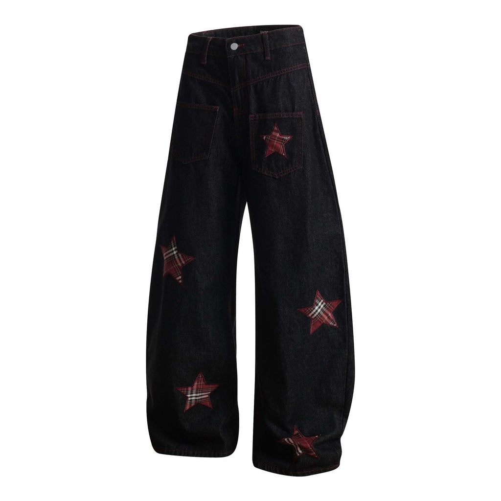 High Street Striped Star Patchwork Wide-Leg Jeans for Men and Women Loose Fit Trousers eprolo