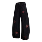 High Street Striped Star Patchwork Wide-Leg Jeans for Men and Women Loose Fit Trousers eprolo