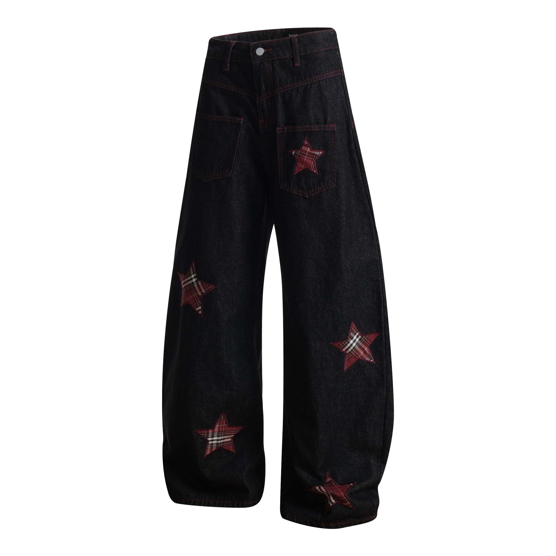 High Street Striped Star Patchwork Wide-Leg Jeans for Men and Women Loose Fit Trousers eprolo