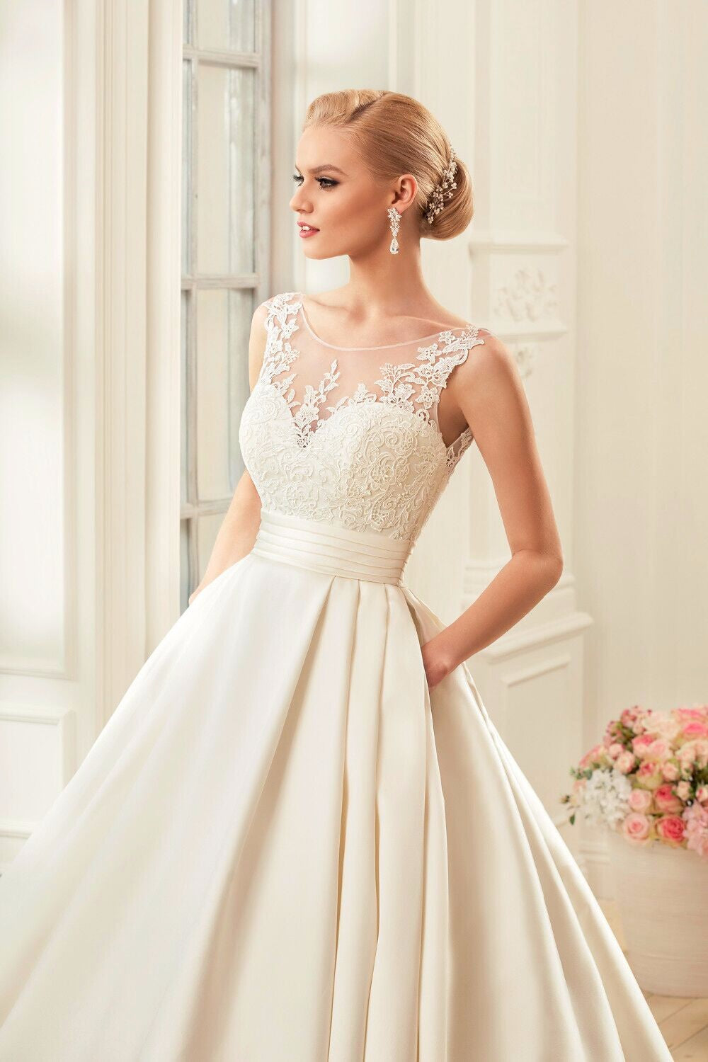 Satin Wedding Dresses Ball Gown real photo white & Ivory elegant Bridal Dress Open Back Wedding Dresses eprolo
