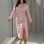 Elegant Style Round Neck Solid Color Dress Long Dress for Women eprolo