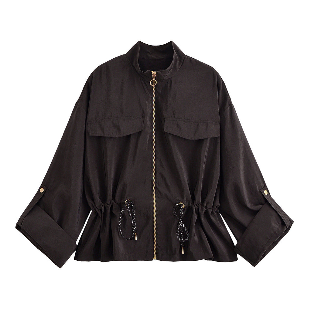 Stand collar workwear drawstring waist cinching jacket eprolo