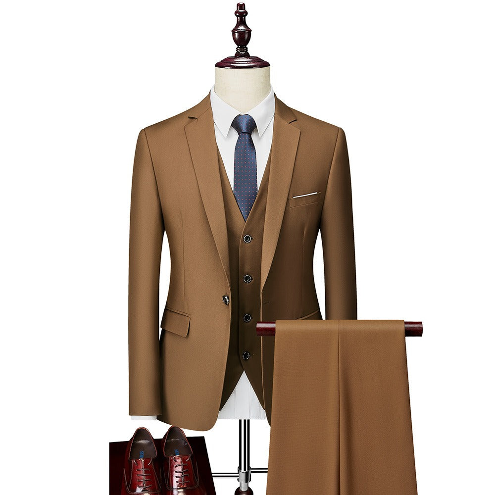 3 piece men's wedding suits fashion men's slim solid color business office suit sets large size men Blazer+ pants + vest eprolo