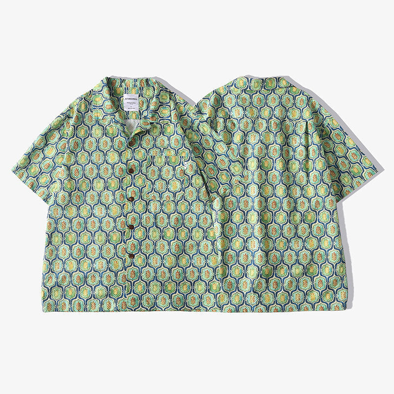 Bubble gauze printed Hawaiian Cuban collar short sleeved shirt for men eprolo