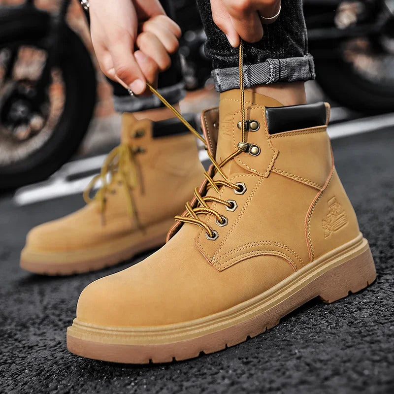 Work Security Black Boots Safety Shoe Classic Biker Ankle Footwear Fashion Non-slip Classic High Top Round Toe Wild Men's Shoes eprolo