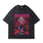 Dark Anime Print Short Sleeve T-Shirt for Men and Women Vintage American Retro Heavyweight Washed Aged eprolo