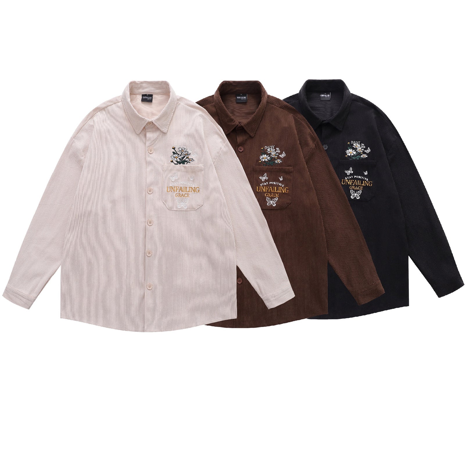 Embroidery Corduroy Long Sleeve Shirt Men Autumn eprolo