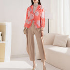 High-end pleated fashionable printed small jacket for women with hand-pleated suit collar eprolo