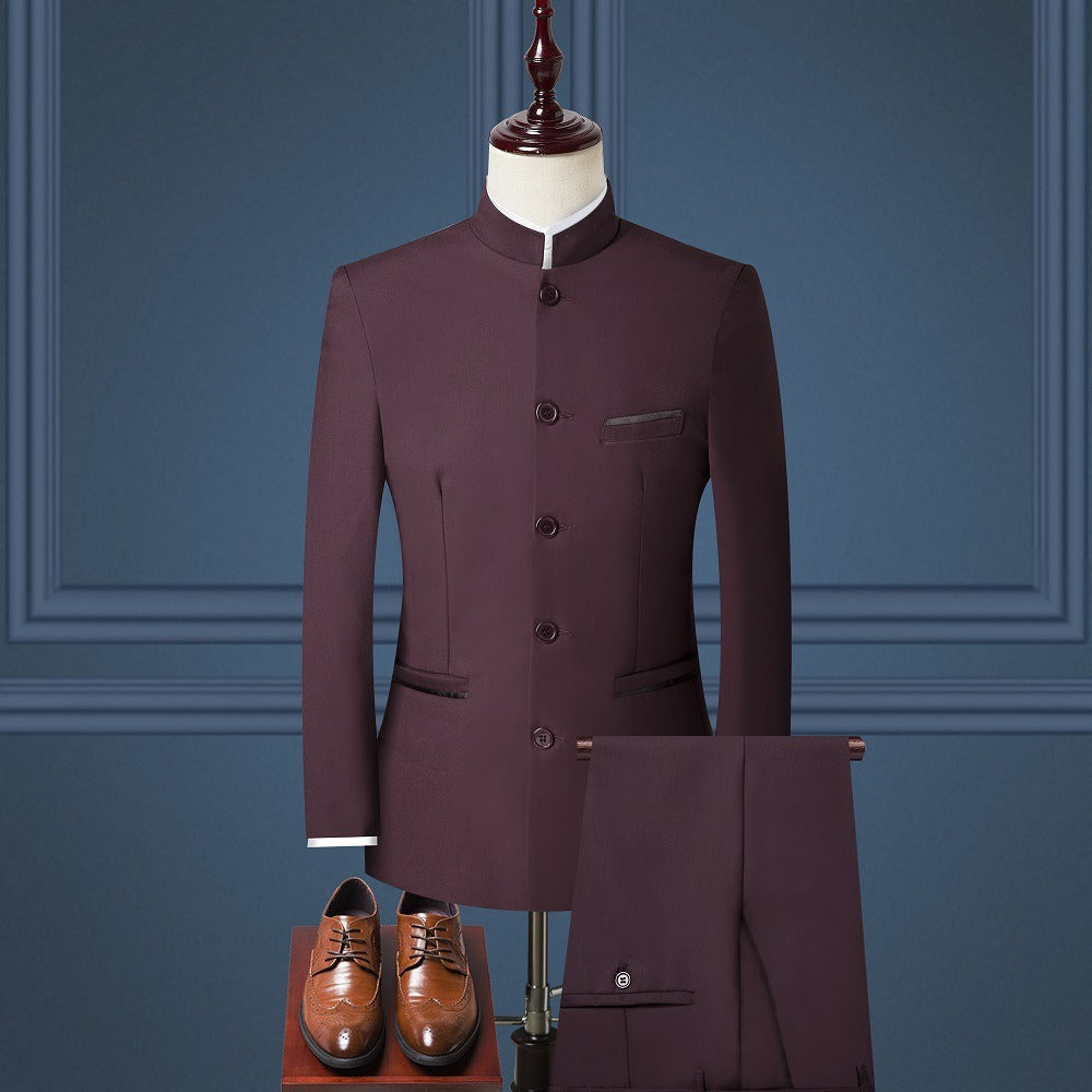 Mens Suits Set (Jacket+Pants+Vest)  Stand Collar Chinese Style Slim Fit Suits  3  Piece Wedding Men Clothing eprolo