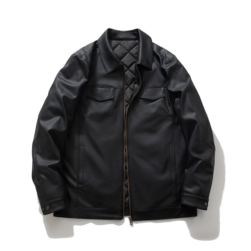 PU Leather Jacket Men Autumn Winter Light Business Turn-down Collar Thickened Padded Motorcycle Leather Jacket Padded Jacket Men eprolo