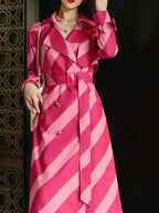High-end Contrasting Color Striped Trench Coat For Women Lapel Long Sleeve Belt Mid Length Windbreak eprolo