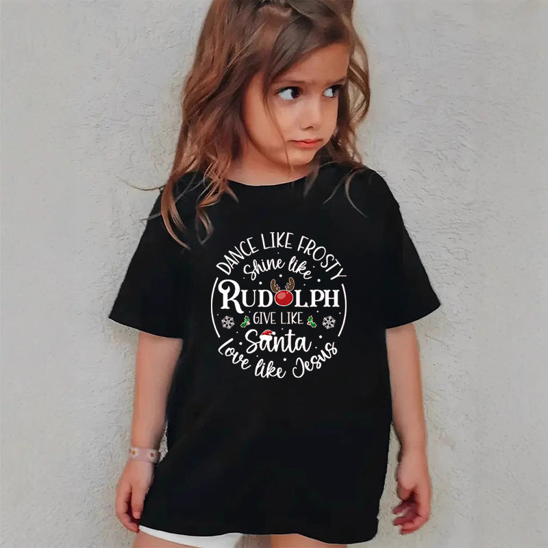 Combed Cotton New Christmas Children's Short Sleeve Girls' T-Shirt Kids Clothing Boys' Short Sleeve eprolo