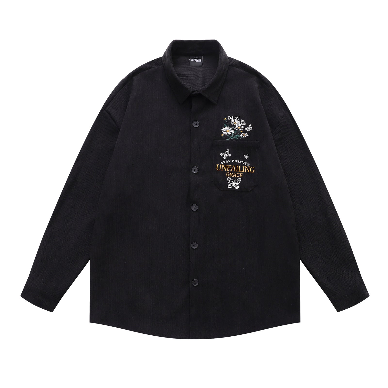 Embroidery Corduroy Long Sleeve Shirt Men Autumn eprolo