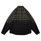 Gradient Dyed Loose Half-Open Chest Long Sleeve Plaid Shirt Men eprolo
