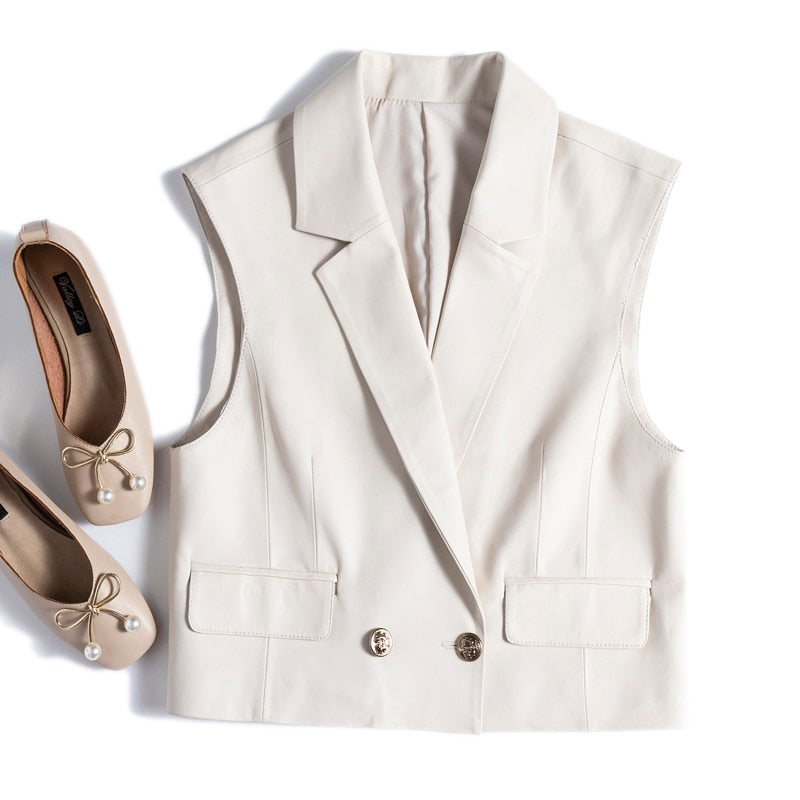 French Fashion Genuine Leather Vest For Women Female Loose Sleeveless Jacket Soft Chic Gilet Short Suit eprolo