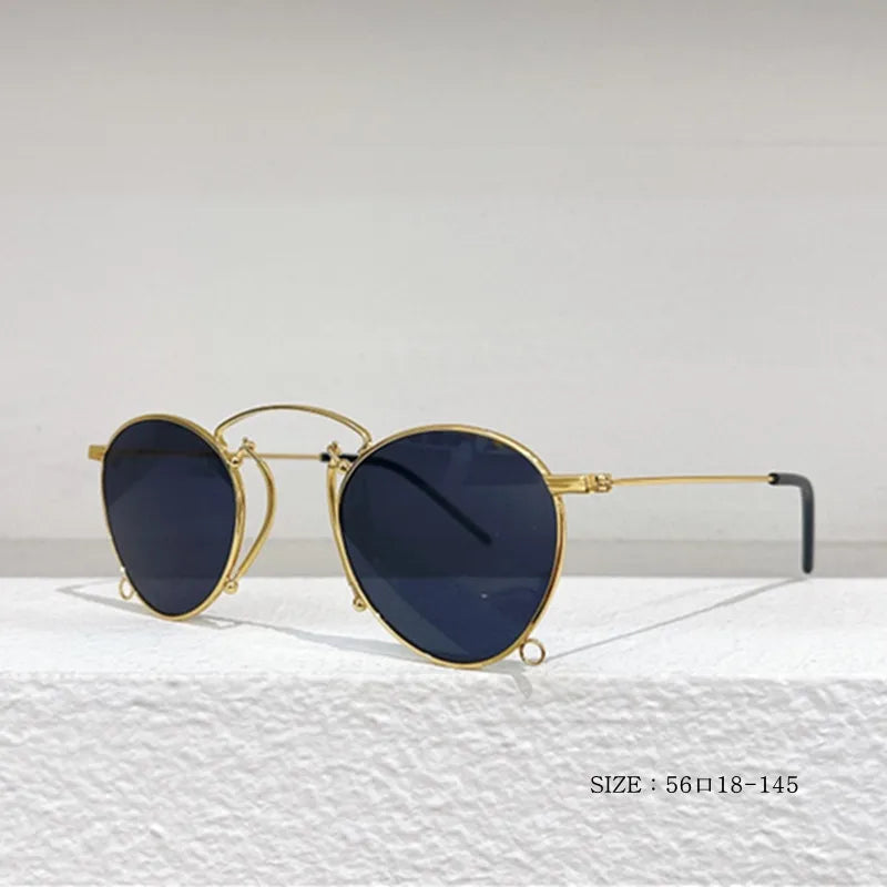 Brand Design Fashion Round Metal Sunglasses Retro Ladies Glasses Classic Luxury Driving Oval Travel Eyewear With Chain eprolo