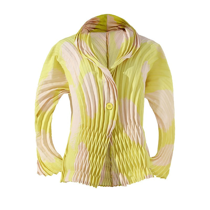High-end pleated fashionable printed small jacket for women with hand-pleated suit collar eprolo