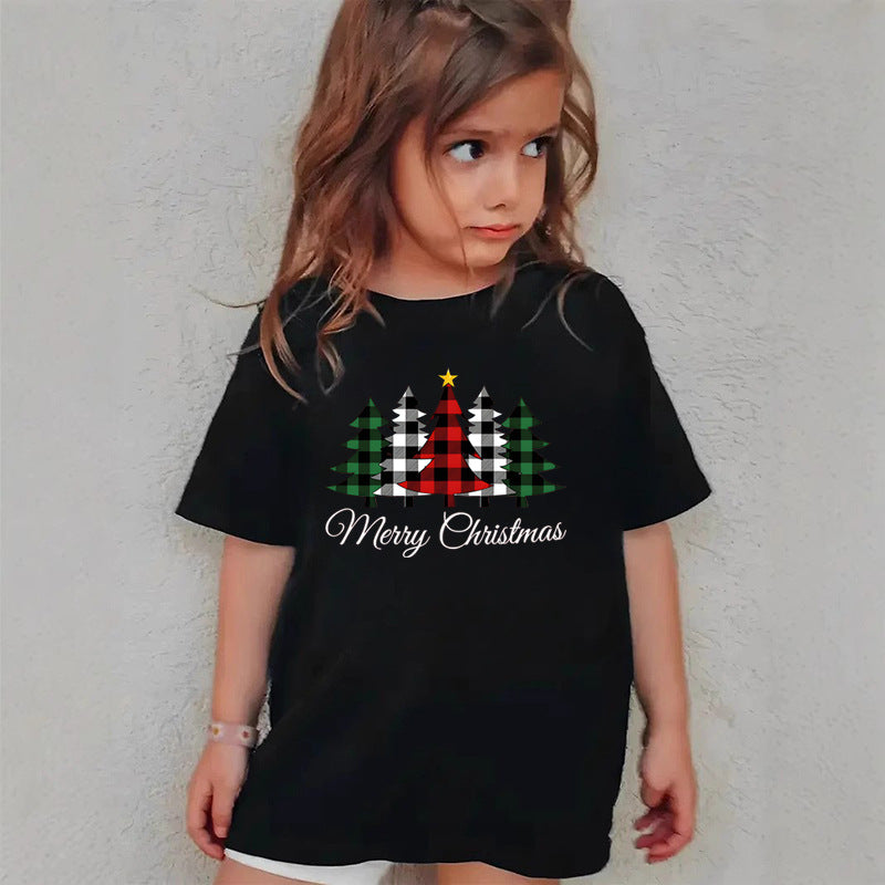 Combed Cotton New Christmas Children's Short Sleeve Girls' T-Shirt Kids Clothing Boys' Short Sleeve eprolo