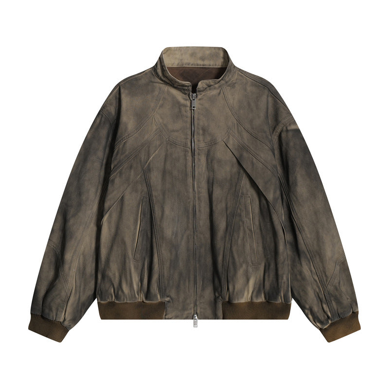 Style Streetwear Retro Tie-Dye Jacket for Men, Stand-Up Collar Pilot Jacket, High-End Edgy Short Coat eprolo