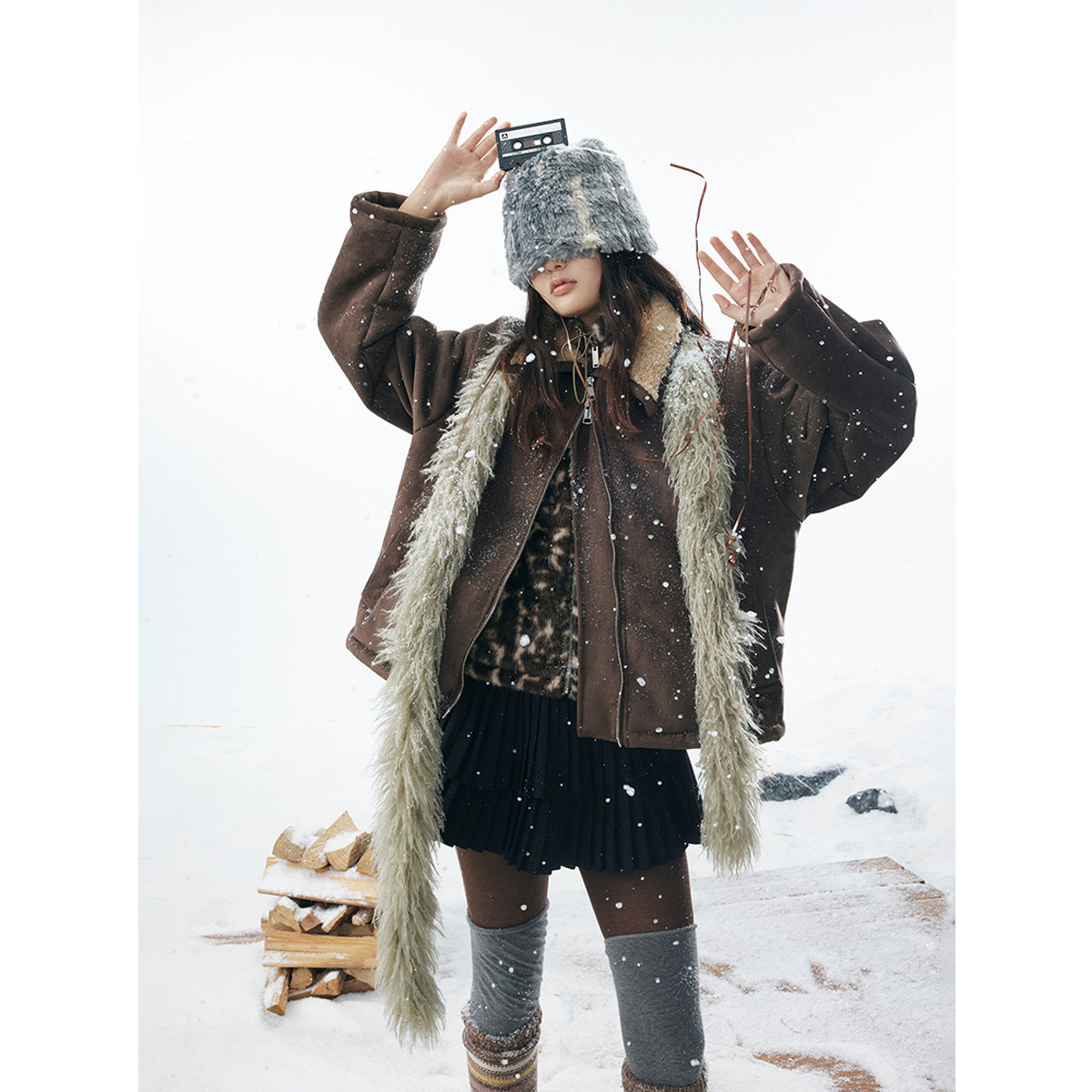 Brown lambhair coat for men eprolo