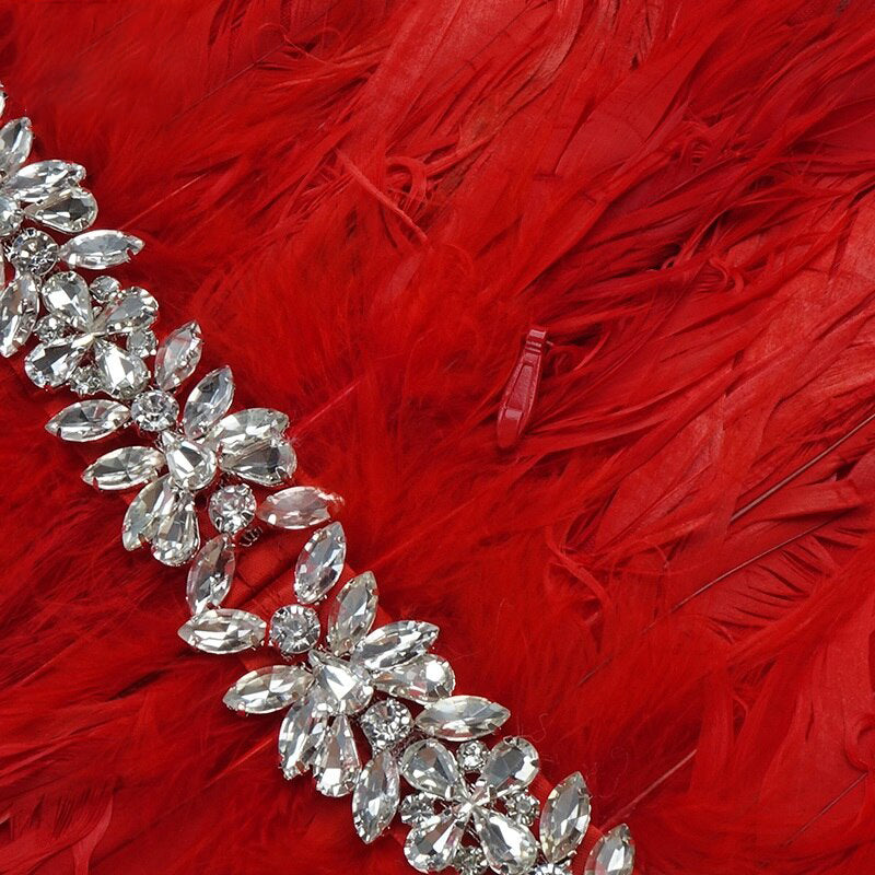 Stylish High Waist Feather Design Red Sequins Dress Sexy One Shoulder Diagonal Collar Celebrity Party Club Dress eprolo