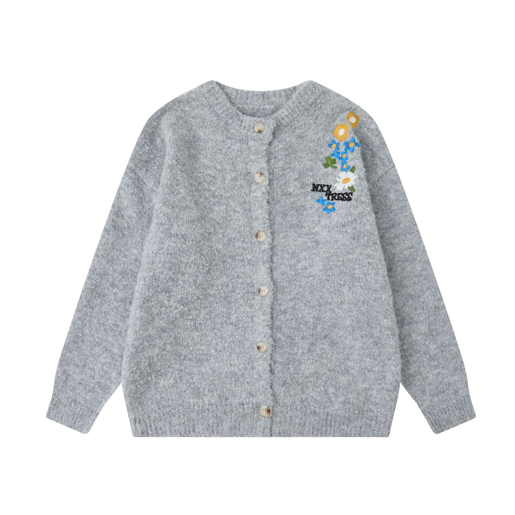 Loose Knit Cardigan with Floral Embroidery for Men and Women eprolo