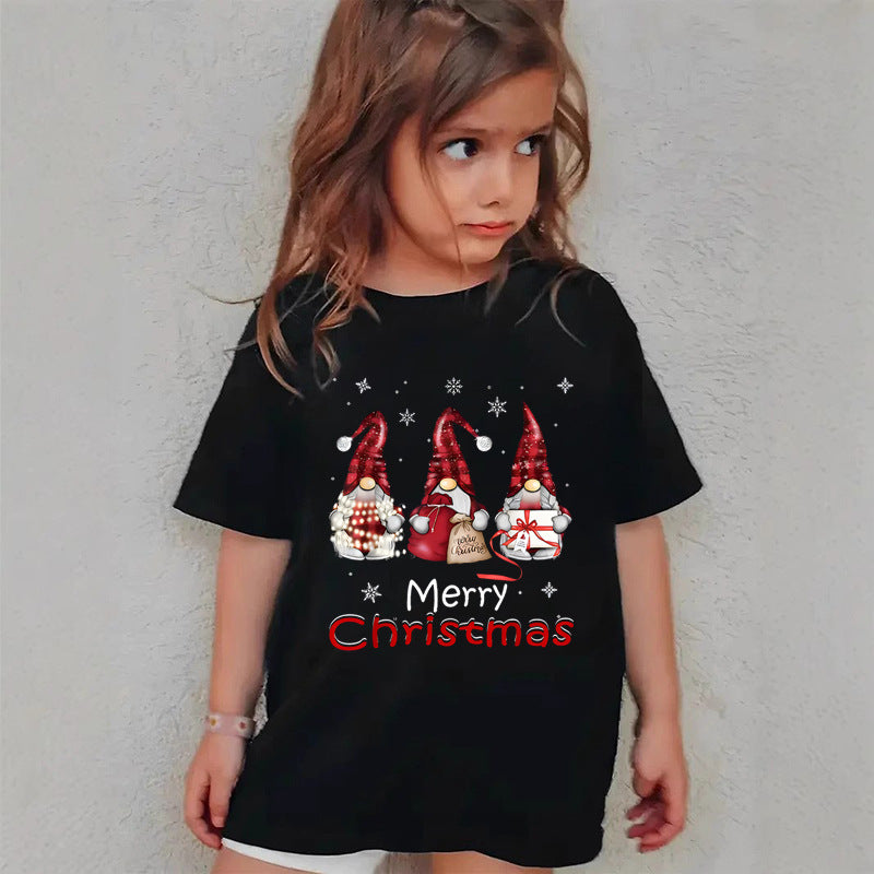 Combed Cotton New Christmas Children's Short Sleeve Girls' T-Shirt Kids Clothing Boys' Short Sleeve eprolo