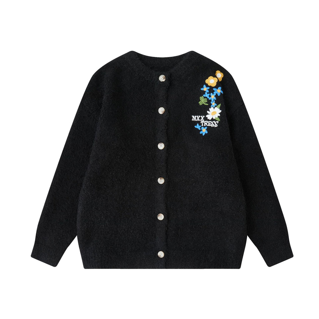 Loose Knit Cardigan with Floral Embroidery for Men and Women eprolo