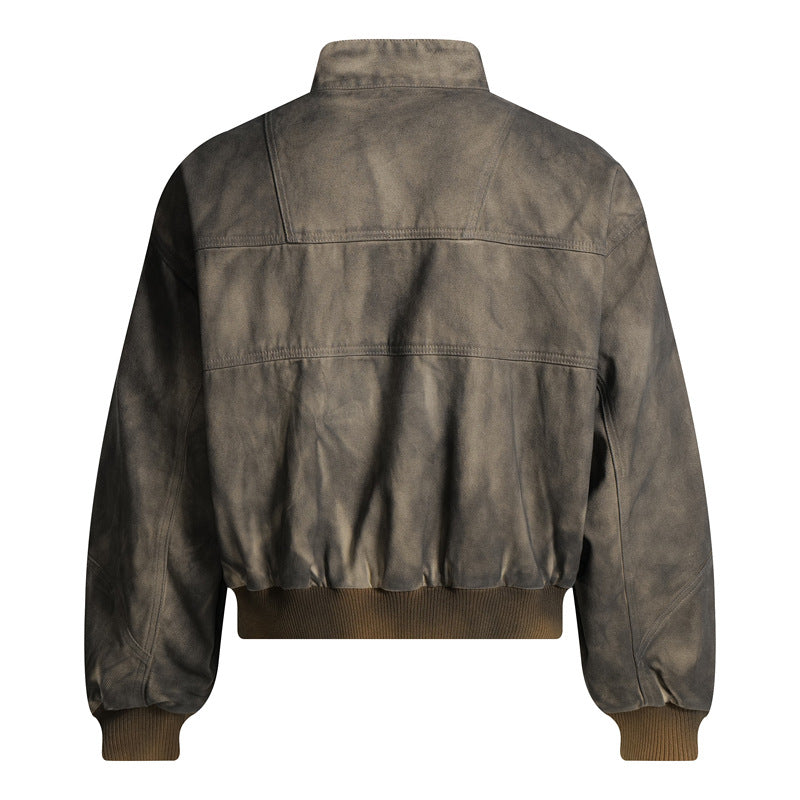 Style Streetwear Retro Tie-Dye Jacket for Men, Stand-Up Collar Pilot Jacket, High-End Edgy Short Coat eprolo