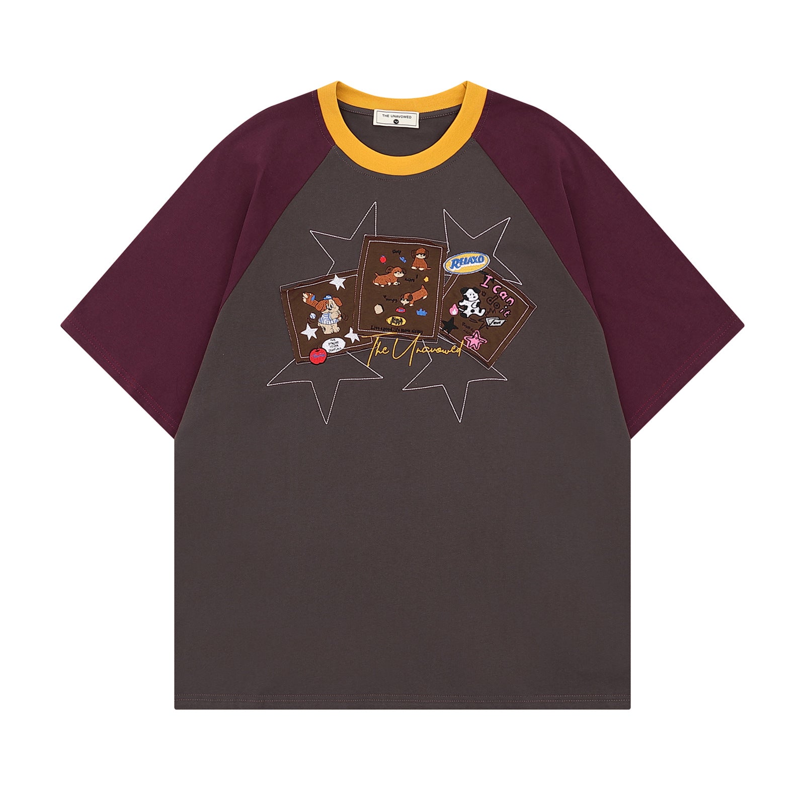 Fun Dog Applique Design Short Sleeve T-Shirt Men  Loose Fit Unisex Top eprolo