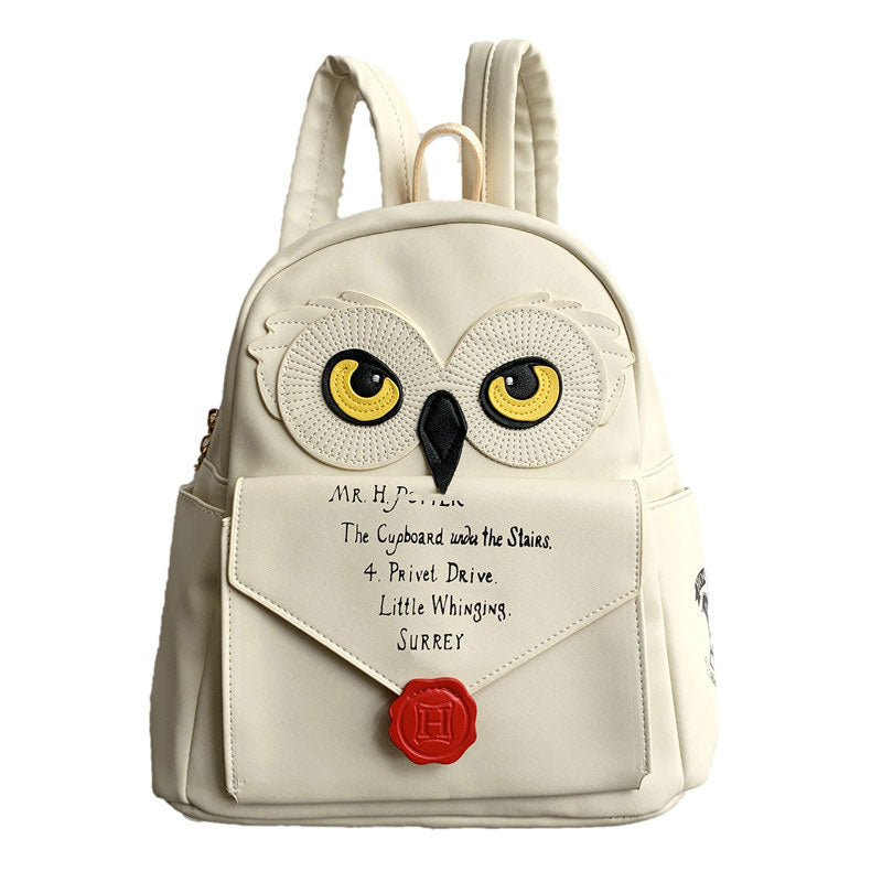 Cute Owl and Letter Casual Small Bag Women Girls Bag Beige PU Leather Backpack School Bag Shoulders Bag Gift eprolo