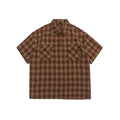 Double patch pocket design texture plaid loose short sleeved shirt for men eprolo