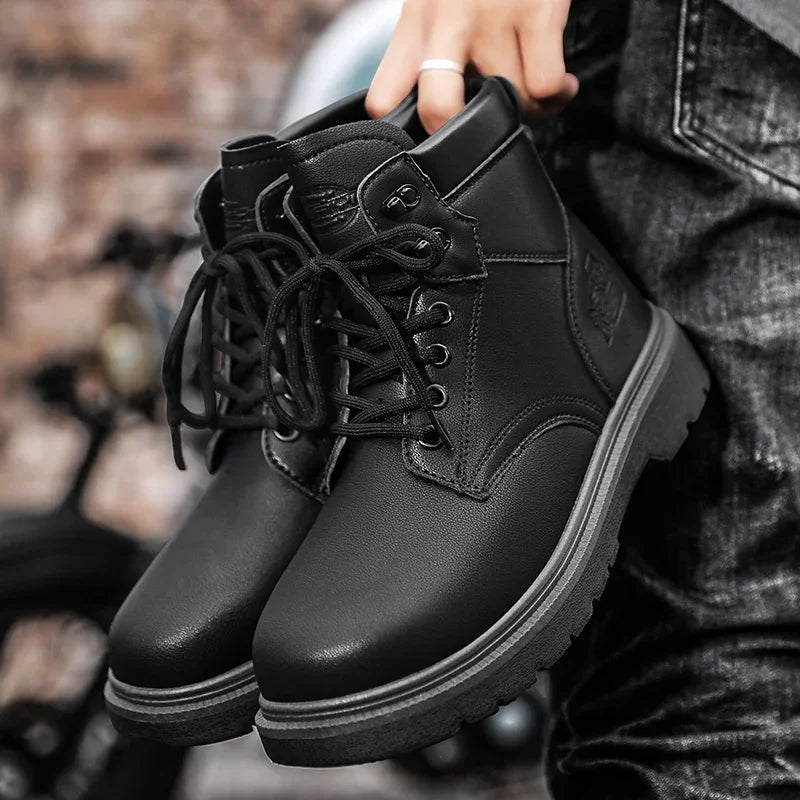 Work Security Black Boots Safety Shoe Classic Biker Ankle Footwear Fashion Non-slip Classic High Top Round Toe Wild Men's Shoes eprolo