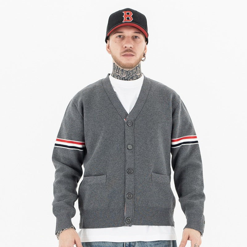 Casual Versatile Knitted V-neck Cardigan for Men and Women Classic Colorful Stripes eprolo