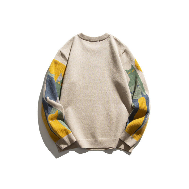 Jacquard round neck sweater loose knit sweater for men eprolo