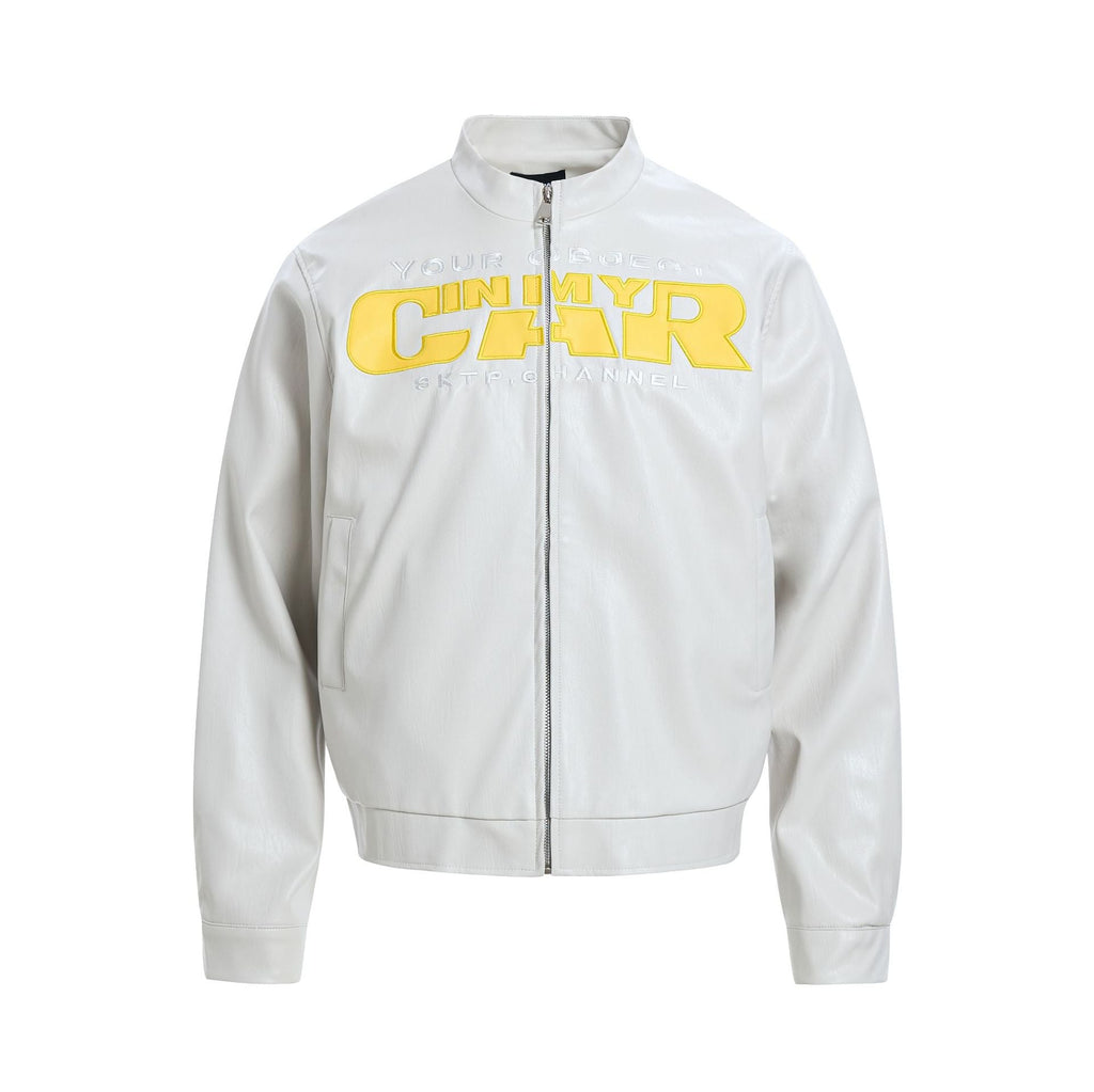 Retro PU Leather Jacket for Men with Deconstructed Patch Letter Design, Loose Fit, Streetwear Style eprolo