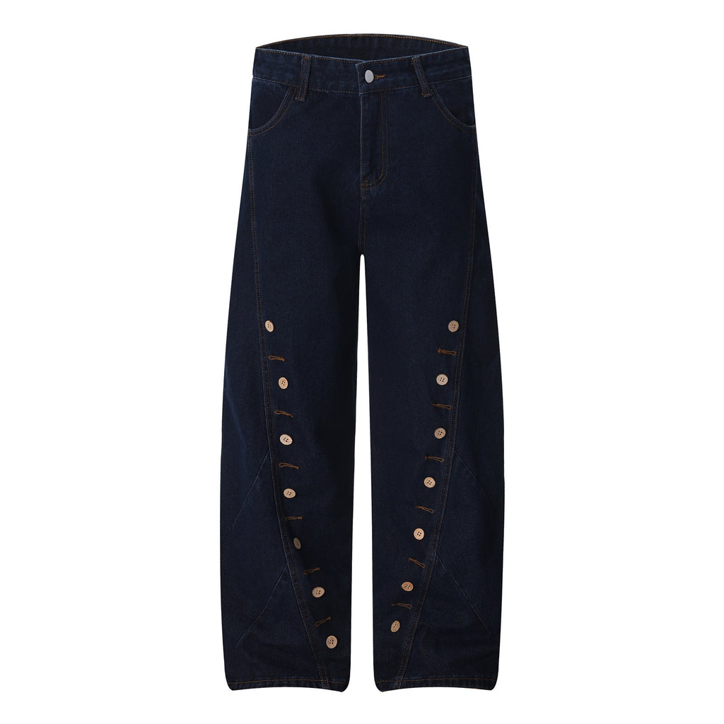 Trendy Multi-Button Design Wide-Leg Jeans for Men and Women, Loose and Comfortable Floor-Length Trousers eprolo